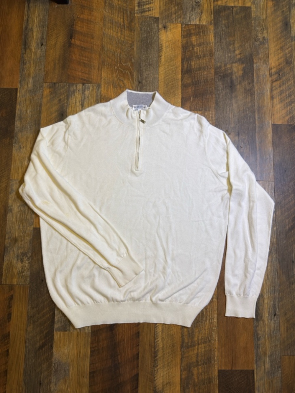 Peter Millar Crown Whitaker Ivory Quarter-Zip Sweater cotton silk blend Large L